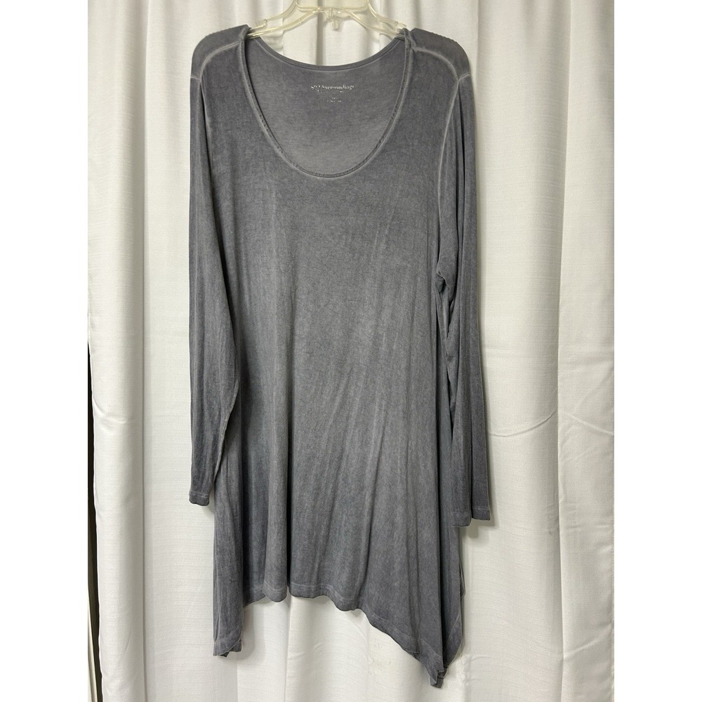 Soft Surroundings Gray Knit Tunic Top Long Sleeve Stretch Casual 1X